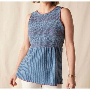 Matilda Jane Roxie Striped Tank Top Smocked Sleeveless Blue Embroidered Size L